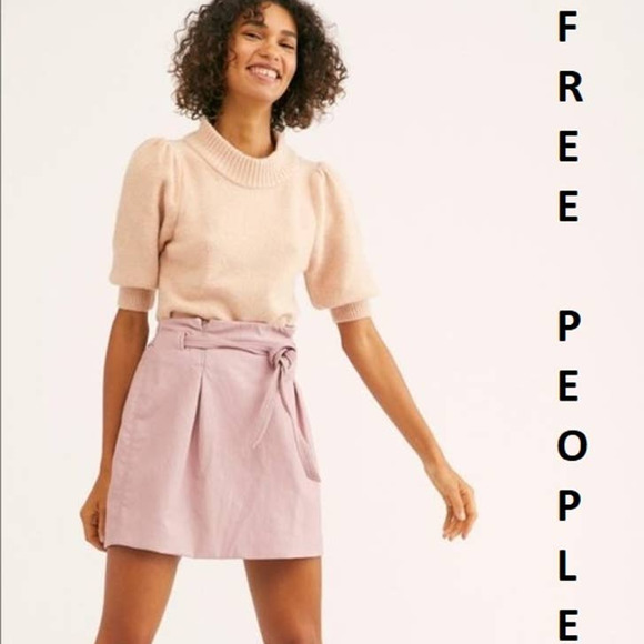NWT! FREE PEOPLE Womens Pink Faux Leather Payton Paper Bag Mini Skirt Size 10